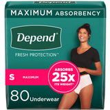 Depend Fresh Protection Adult Incontinence Underwear for Women (Formerly Depend Fit-Flex), Disposable, Maximum, Small, Blush, 80 Count, Packaging May Vary