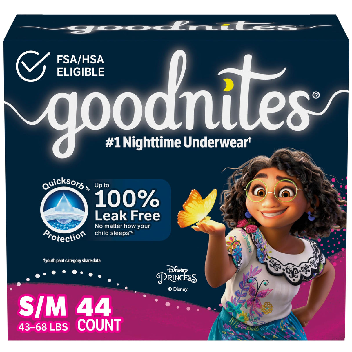 Goodnites Girls' Nighttime Bedwetting Underwear, Size S/M (43-68 lbs), 44 Ct (2 Packs of 22), Packaging May Vary