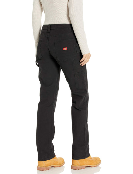 Dickies Women's Relaxed Straight Stretch Double-Front Carpenter Pant, Rinsed Black, 10