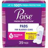 Poise Incontinence Pads & Postpartum Incontinence Pads, 5 Drop Maximum Absorbency, Long Length, 39 Count, Packaging May Vary