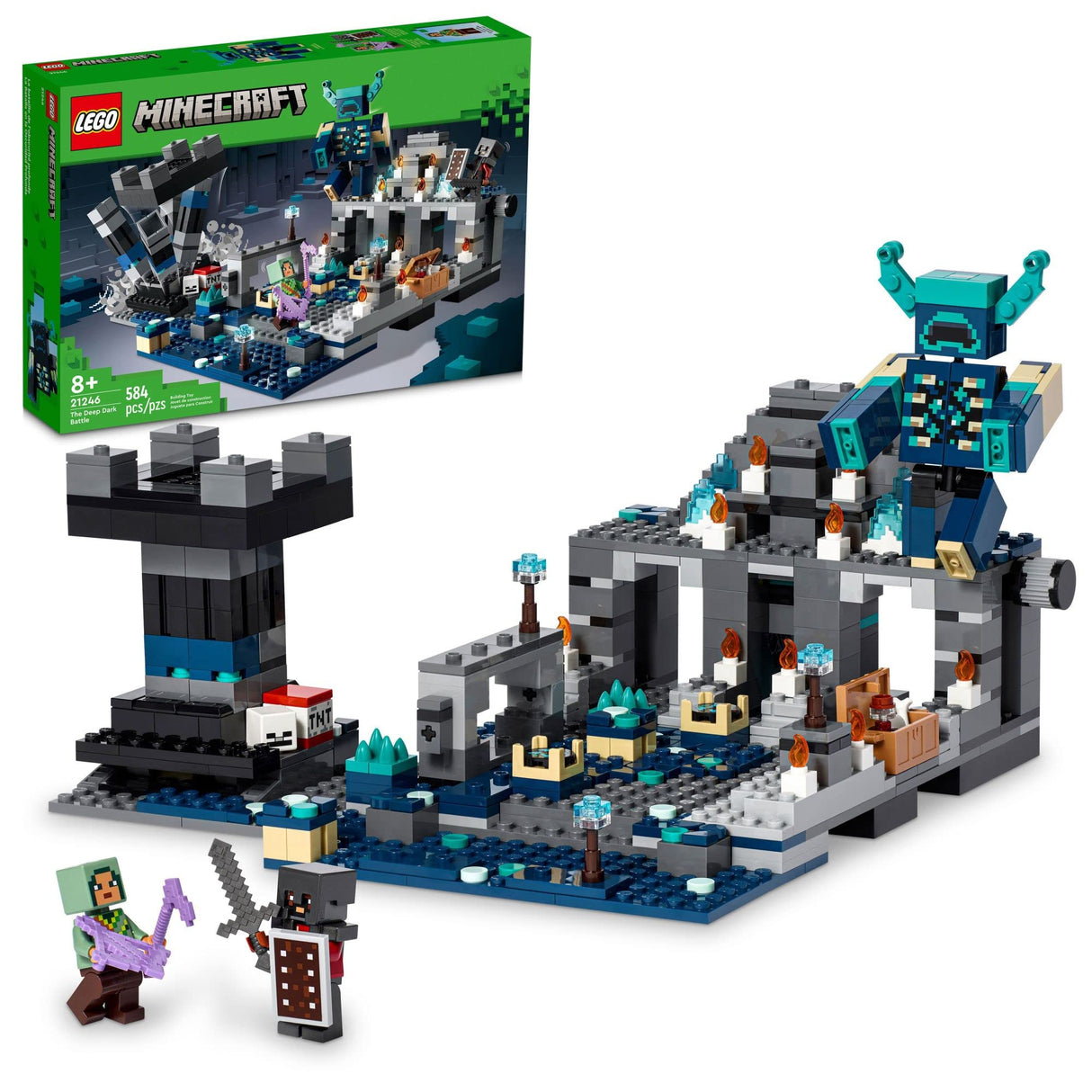 LEGO Minecraft The Deep Dark Battle Set, 21246 Biome Adventure Toy, Ancient City with Warden Figure, Exploding Tower & Treasure Chest, for Kids Ages 8 Plus