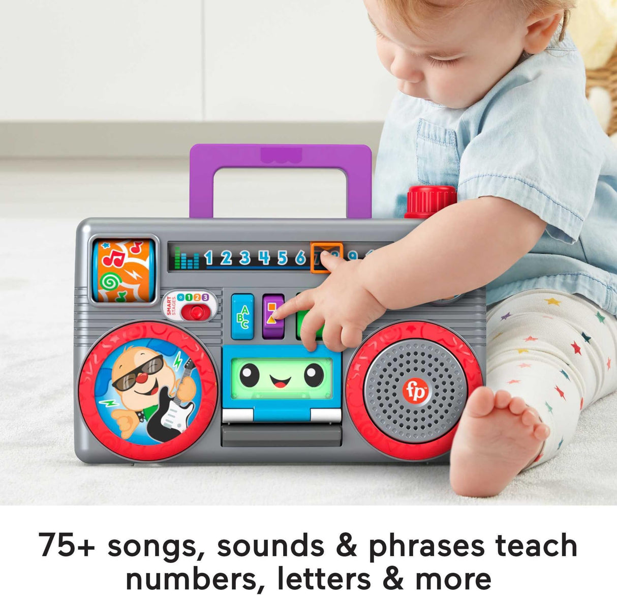 Fisher-Price Laugh & Learn Busy Boombox, Retro-Inspired Musical Infant Activity Toy with Learning Content for Baby and Toddlers