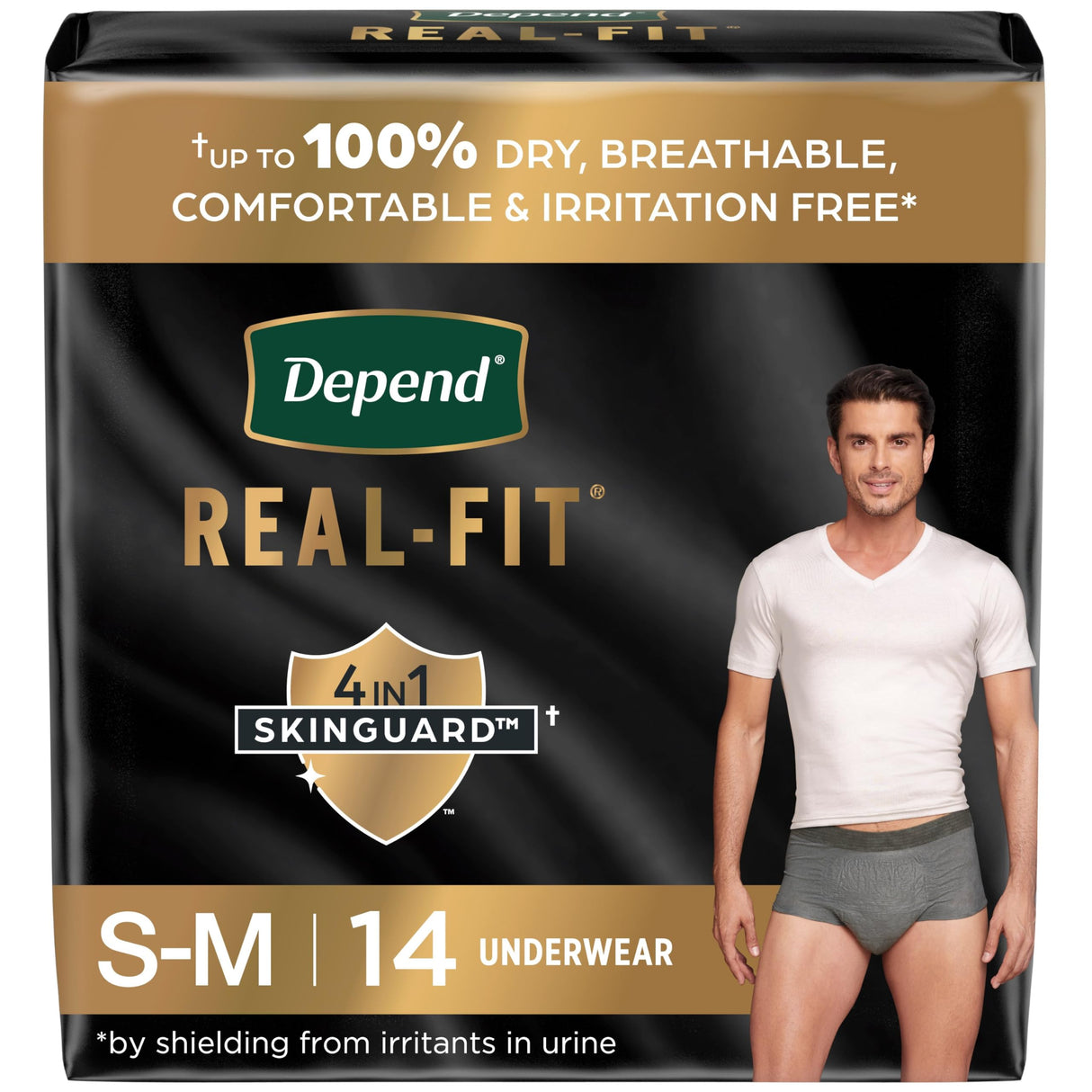 Depend Real Fit Incontinence Underwear for Men, Adult Diapers, S/M, Grey, 14 Count