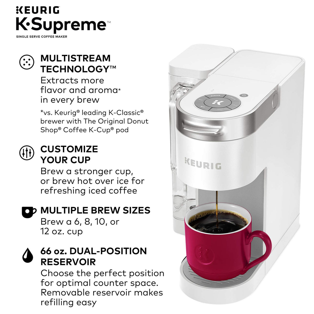 Keurig� K-Supreme Single Serve K-Cup Pod Coffee Maker, MultiStream Technology, White