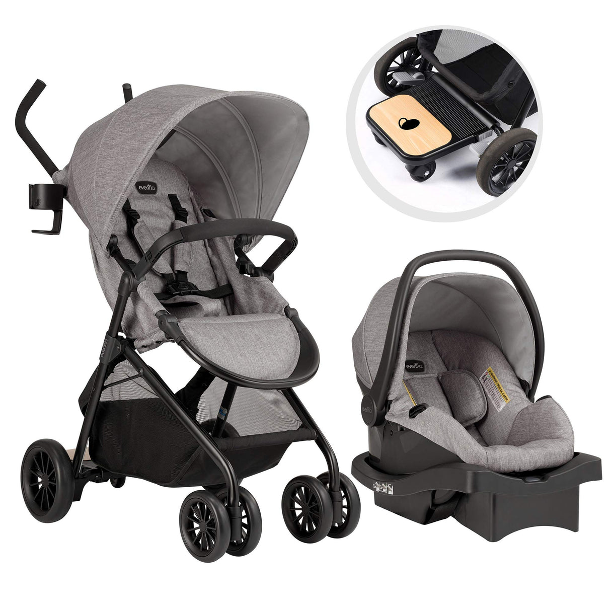 Evenflo Sibby Travel System with LiteMax 35 Infant Car Seat (Mineral Gray)