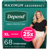 Depend Fresh Protection Adult Incontinence & Postpartum Bladder Leak Underwear for Women, Disposable, Maximum, Extra-Large, Blush, 68 Count (2 Packs of 34), Packaging May Vary