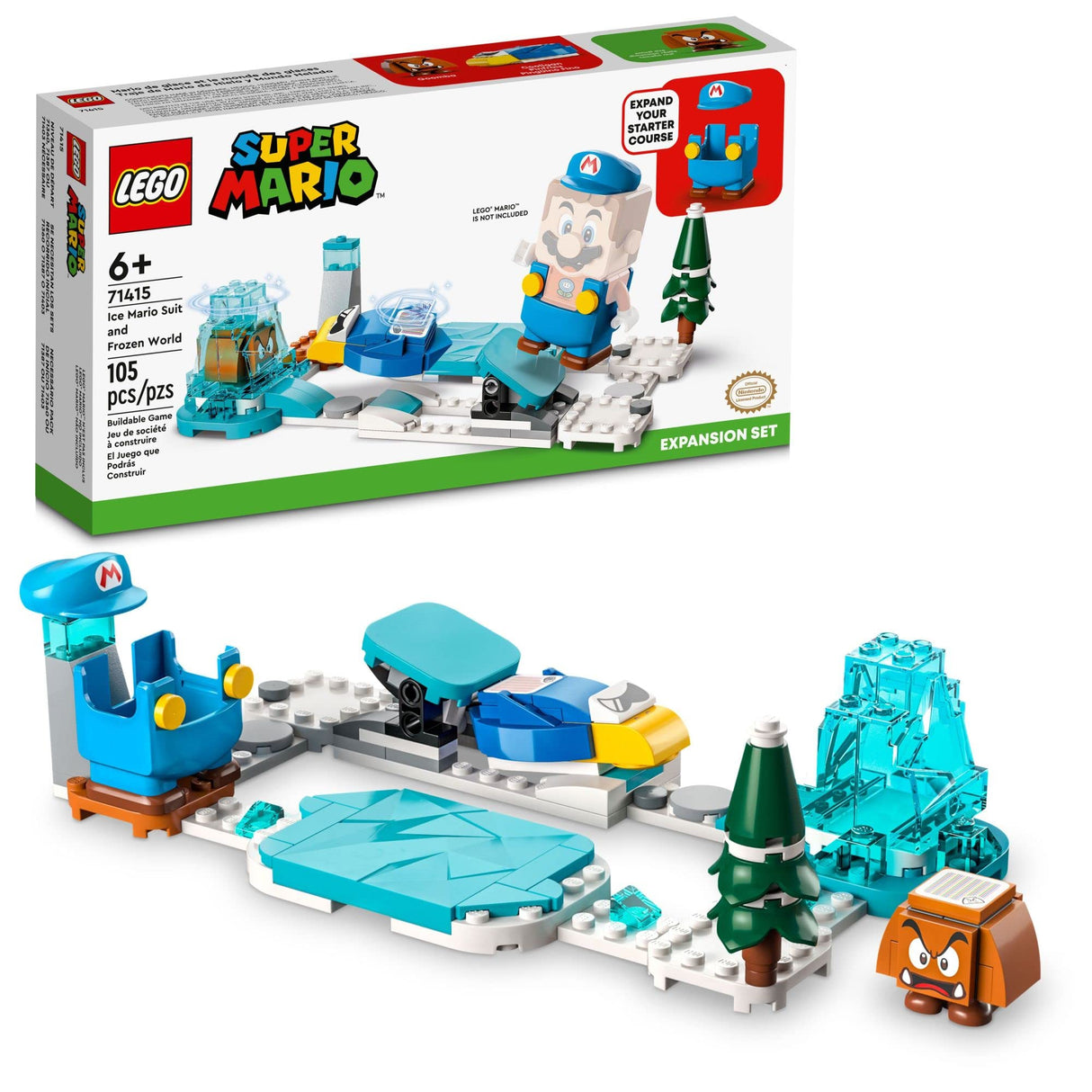 LEGO Super Mario Ice Mario Suit and Frozen World Expansion Set 71415, Collectible Buildable Game with Figure Costume plus Cooligan and Goomba Enemy Figures