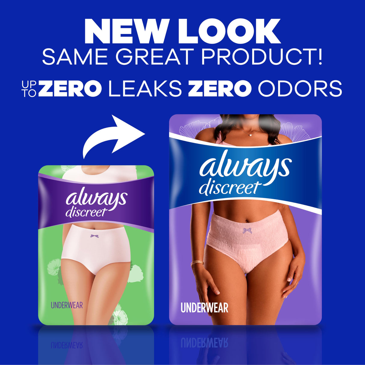 Always Discreet Adult Incontinence Underwear for Women and Postpartum Underwear, L, Up to 100%* Bladder Leak Protection, 76 CT,