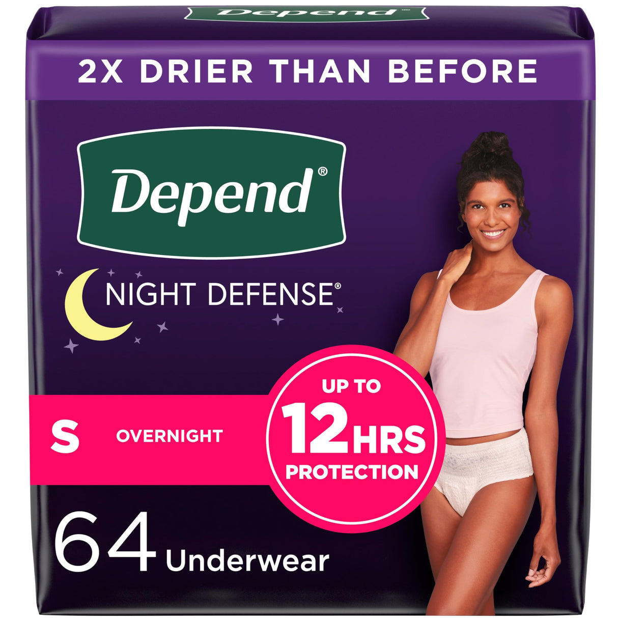 Depend Night Defense Adult Incontinence & Postpartum Bladder Leak Underwear for Women, Disposable, Overnight, Small, Blush, 64 Count (4 Packs of 16), Packaging May Vary