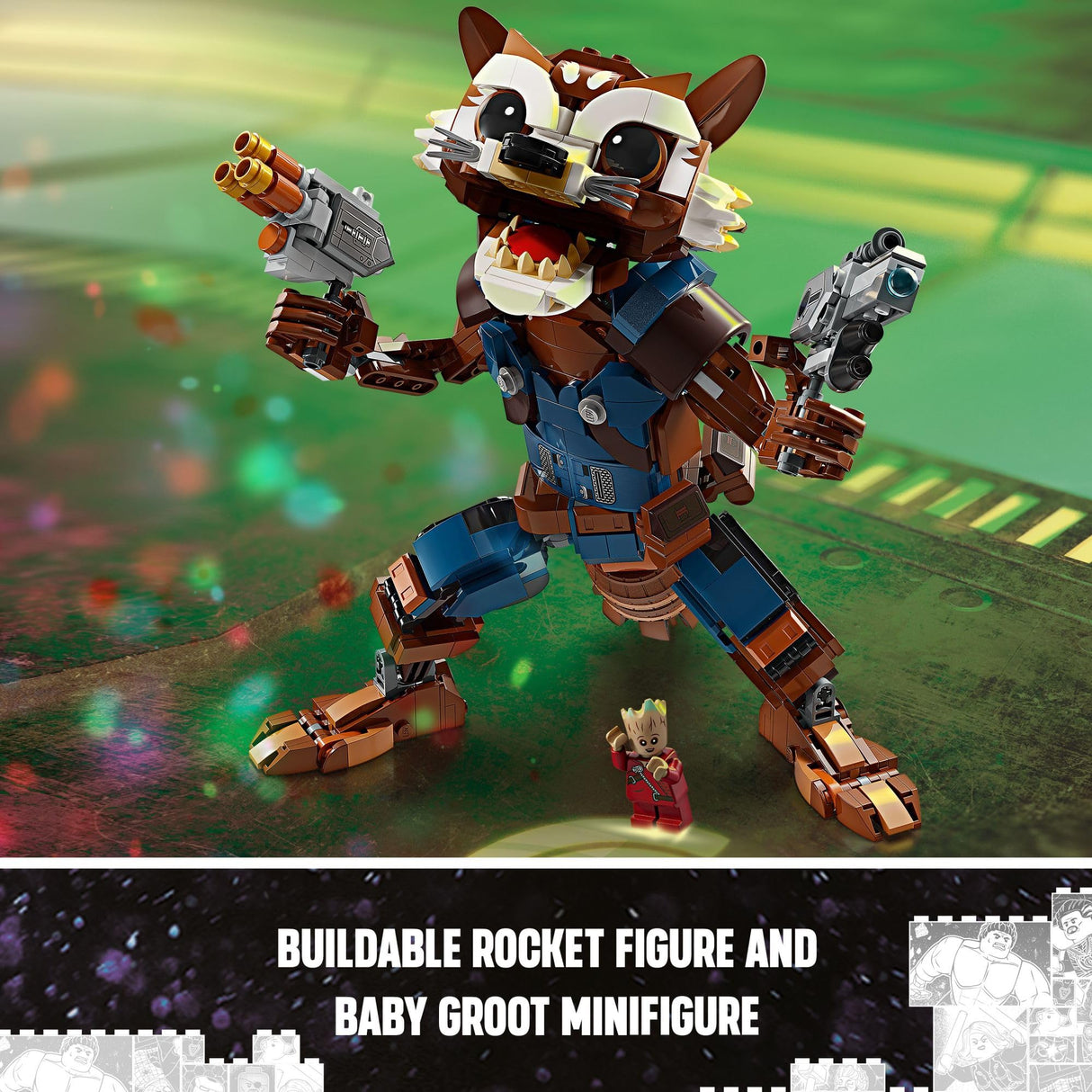 LEGO Marvel Rocket & Baby Groot Minifigure, Guardians of The Galaxy Inspired Marvel Toy for Kids, Buildable Marvel Action Figure for Play and Display, Gift for Boys and Girls Ages 10 and Up, 76282