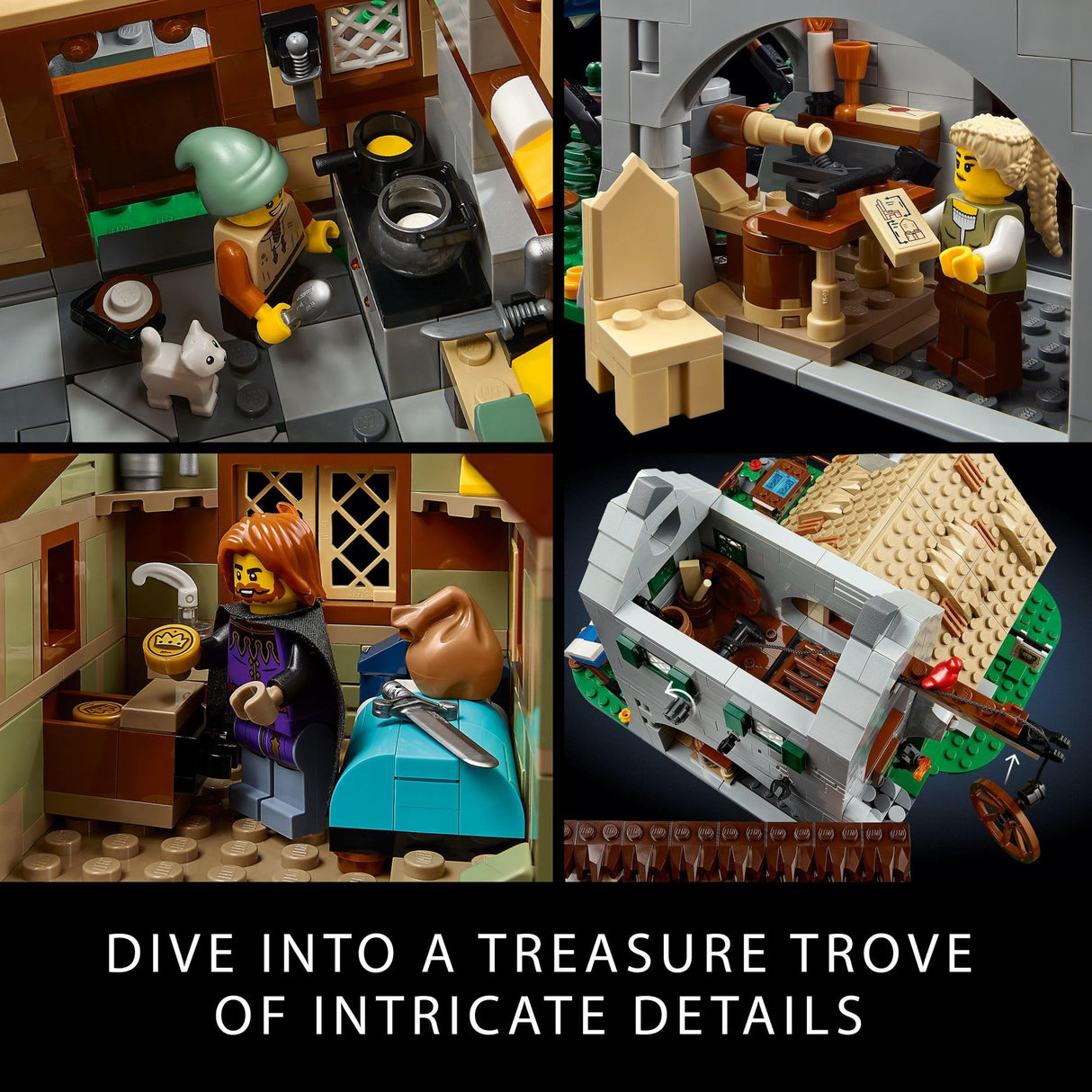 LEGO Icons Medieval Town Square Build and Display Model, Classic Castle Set Reimagined with 8 Medieval Minifigures, Explore the Medieval Village of Felsa in this Building Set for History Lovers, 10332