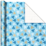 Hallmark Tree of Life Hanukkah Wrapping Paper with Cutlines on Reverse (3 Rolls: 120 Sq. Ft. Total) Blue and Gold Star of David, Menorahs, Candles, Dreidels