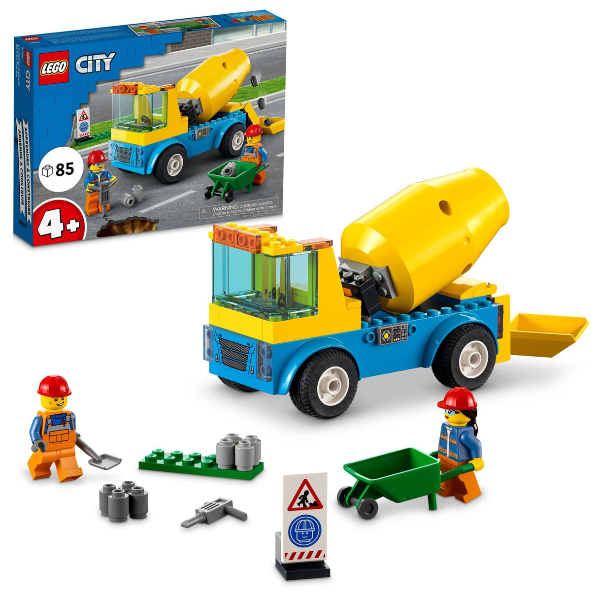 LEGO City Great Vehicles Cement Mixer Truck 60325 Building Toy Set for Preschool Kids, Boys, and Girls Ages 4+ (85 Pieces)