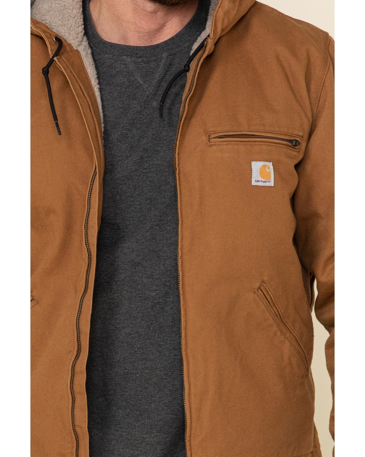 Carhartt Men's Washed Duck Sherpa Lined Hooded Work Jacket Brown XX-Large  US