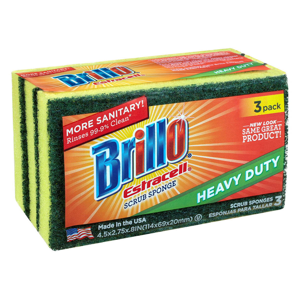 Brillo Heavy Duty Estracell Sponges | Premium Long Lasting | 3 Count (Pack of 8)