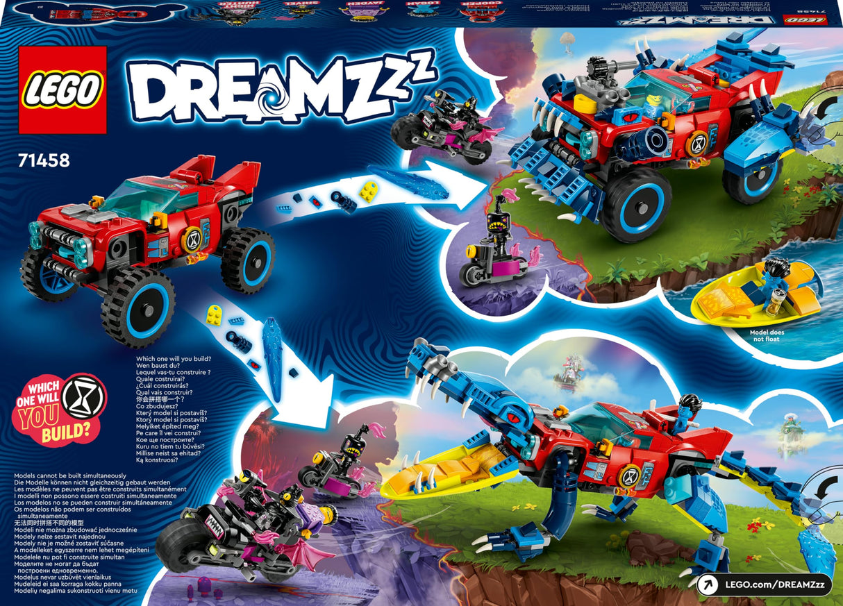 LEGO 71458 DREAMZzz Crocodile Car Toy 2-in-1 Build a Dream Monster Truck or Car with Cooper, Jayden and Night Hunter, Gift for Kids, Boys and Girls from 8 Years Old