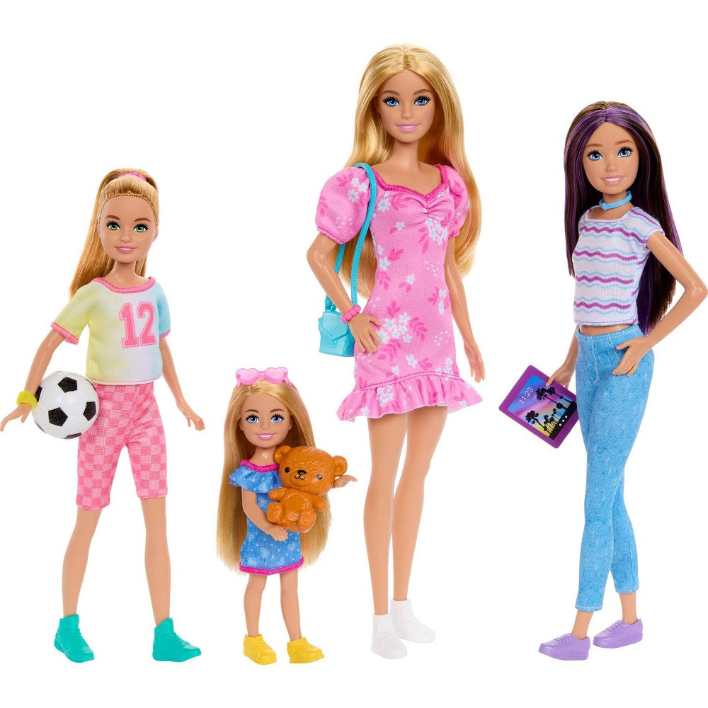 Barbie and Sisters Doll Set with Soccer Ball and Teddy Bear, 12.7"